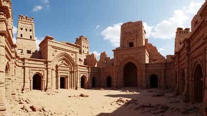 Ancient Desert Fortress Ruins under Bright Blue Sky
