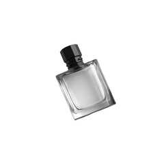 Luxury blue glass perfume spray bottle isolated on white, a transparent cosmetic object with a...