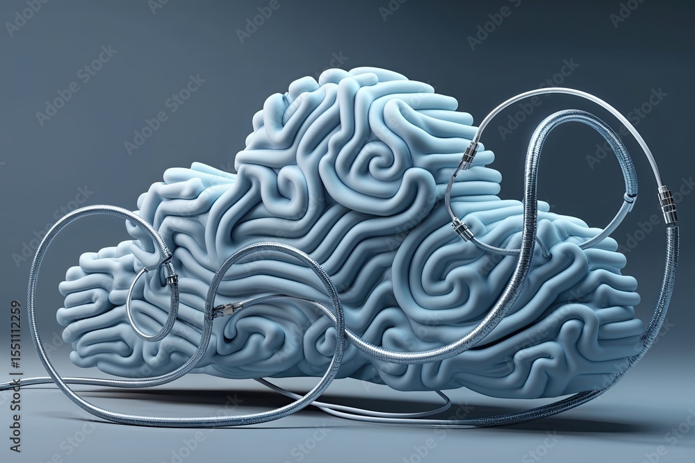Poster modern cloud concept with spiral data cables and connection elements