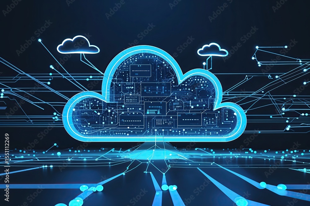 Poster blue cloud computing background with abstract design and connectivity themes