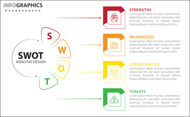 Fototapeta premium Clean and modern SWOT analysis infographic template. Editable design for presentations, business reports, or strategy plans. Highlights Strengths, Weaknesses, Opportunities, and Threats clearly.