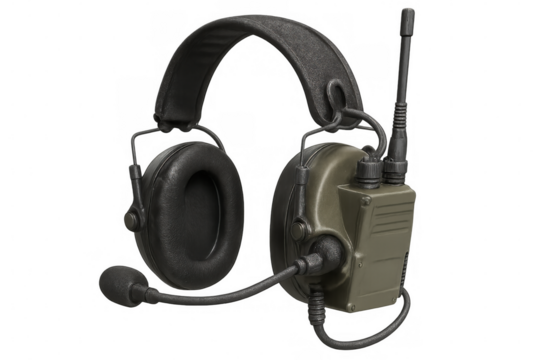 Communication headset featuring tactical boom mic, military-grade design providing clear audio transmission for professional operational settings
