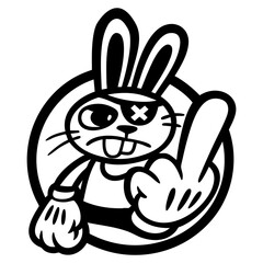 Funny cartoon bunny with long ears and a cute carrot is a happy Easter animal illustration