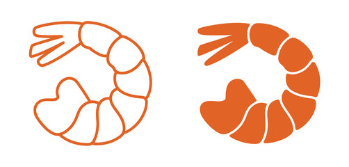 Shrimp Icon Set Line Art and Filled Design