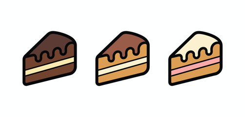 Three Delicious Cake Slice Icons Chocolate Vanilla Strawberry