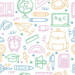 Seamless pattern back to school icons hand drawn doodle