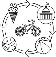 A delightful collection of sport and bicycle icons, perfect for holiday and birthday celebration designs