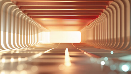 Fototapeta premium Architectural perspective render depicting interior of a futuristic corridor with curved structures and bright light