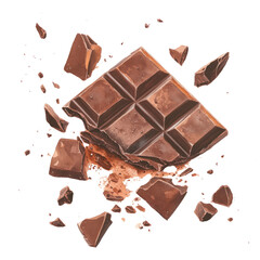 Explosive chocolate bar break kitchen watercolor art transparent background close-up sweet delight