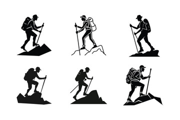 Climber Silhouettes Vector Set, Hiking vector art isolated on white background