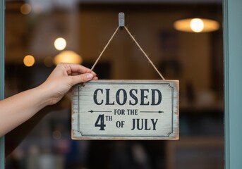 Closed for 4th of July Sign on a Shop Door a Concept for a Business Holiday and a Day Off
