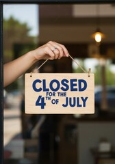 Closed for 4th of July Sign on a Shop Door a Concept for a Business Holiday and a Day Off