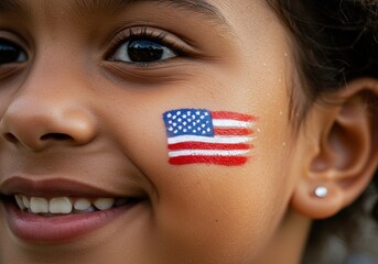 American Flag Face Paint on a Child's Cheek a Concept for a Fun 4th of July Celebration