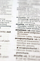 English Definition Dictionary Of Printed Word -  Acumen Close Up