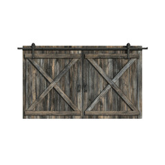Antique, weathered wooden door and window on an old rustic barn wall © Sarocha