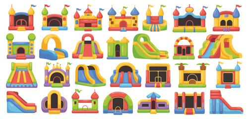 Colorful Collection of Inflatable Castles and Slides for Kids