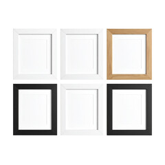Blank picture frames on a wooden gallery wall for art exhibition design