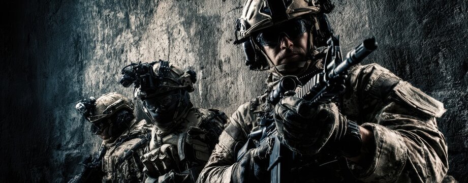 The determined soldiers preparing for a tactical operation in a dark setting.