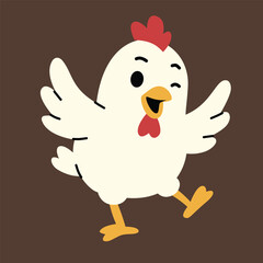 Happy Chicken Waving Wing Illustration