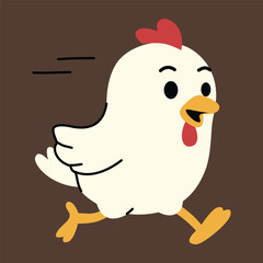 Cute Chicken Running Flat Illustration