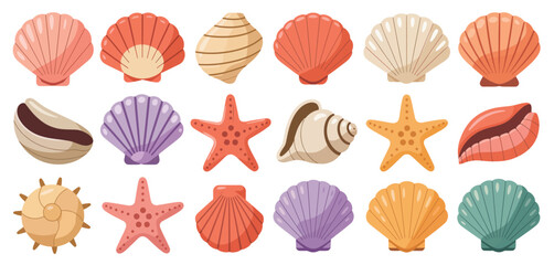 Collection of Colorful Seashells and Starfish Illustrations