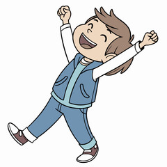 Fototapeta premium Cartoon Illustration of a Joyful Boy Celebrating with Arms Raised in Exuberance