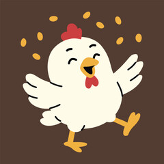 Happy Chicken With Grains Flat Illustration