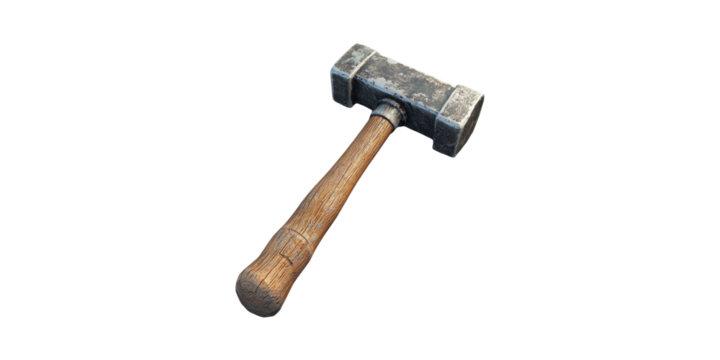 Rustic Wooden Handled Sledgehammer. Symbol Of Construction And Manual Labor Isolated On Transparent Background
