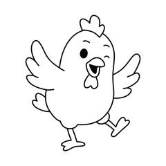 Happy Chicken Outline for Coloring Page