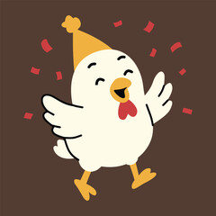 Cute Happy Chicken Flat Illustration