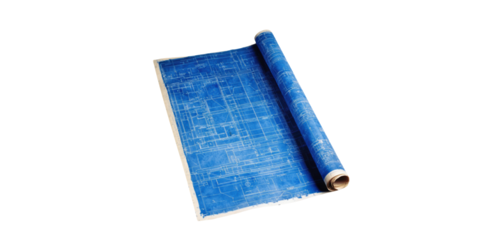 Rolled Architectural Blueprint. Engineering And Construction Planning Concept Isolated On Transparent Background
