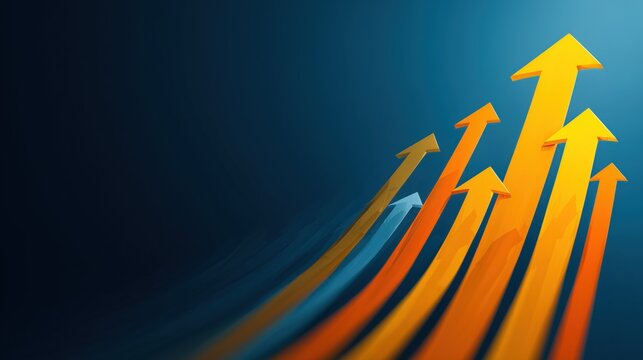Dynamic Ascending Arrows on Deep Blue Background: Symbolizing Progress and Growth