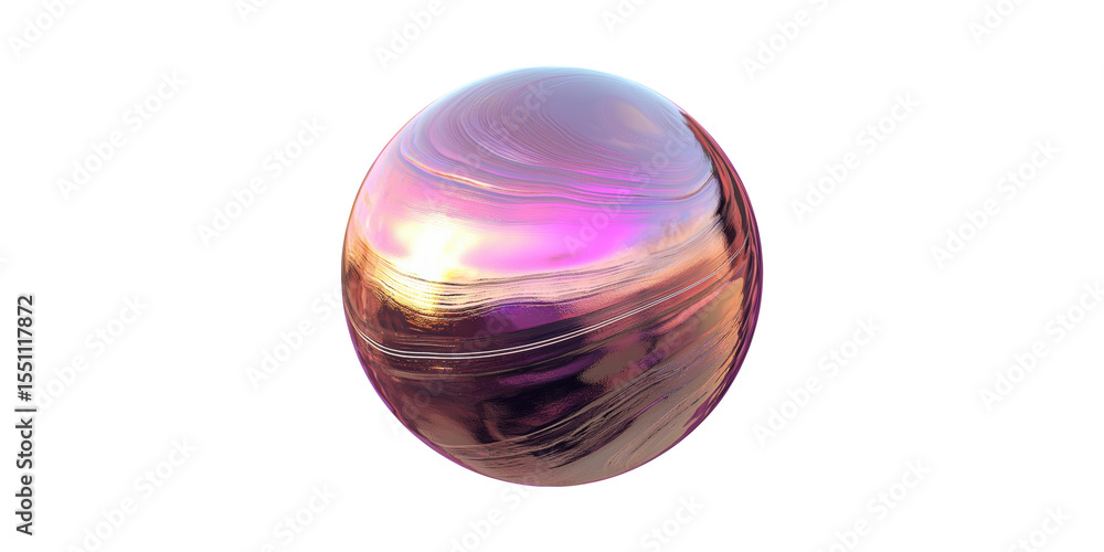 Poster glossy iridescent sphere with swirled surface isolated on transparent background