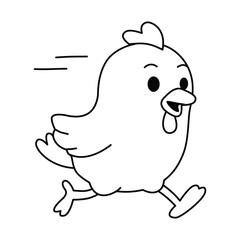 Cute Chicken Running Outline for Coloring Page