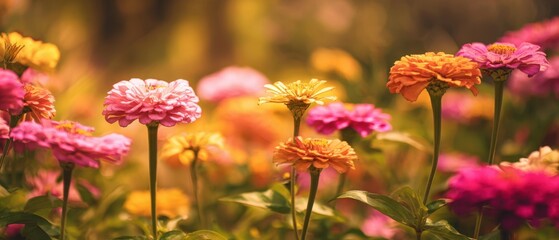 Obraz premium The Vibrant Zinnias Blooming in a Colorful Garden Setting