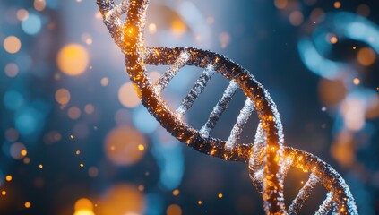 3D DNA helix, glowing particles