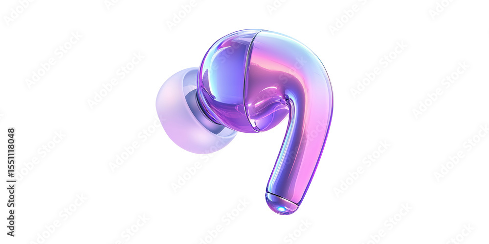Poster futuristic bluetooth earbud with gradient design isolated on transparent background