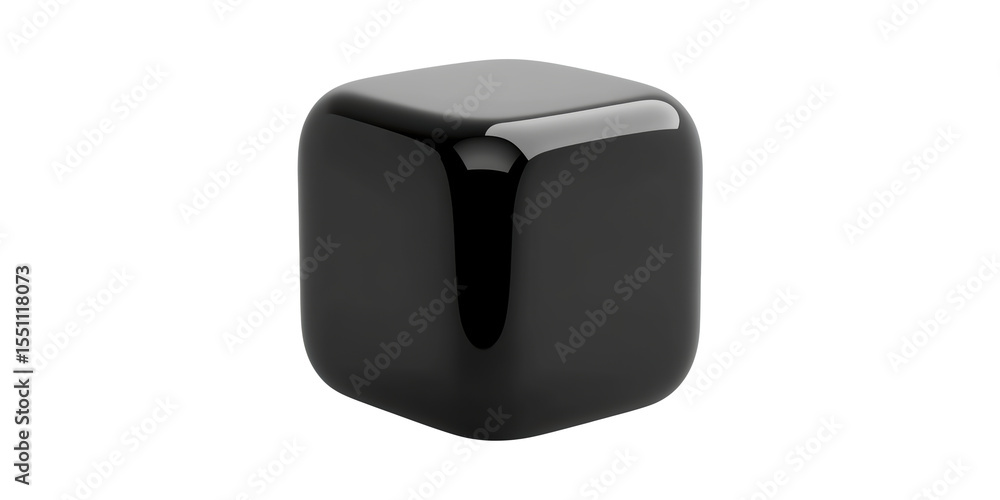 Poster glossy black cube with rounded edges isolated on transparent background