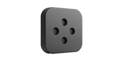 Black square sewing button with four holes isolated on transparent background