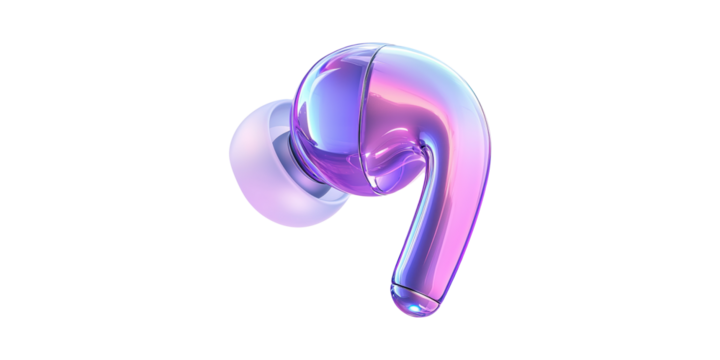 Futuristic bluetooth earbud with gradient design isolated on transparent background