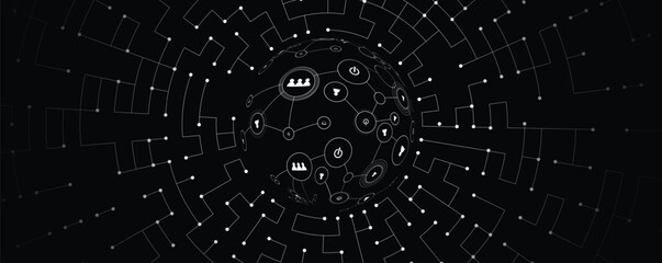 Abstract circuit technology concept connected lines and dots background