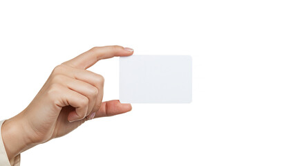 Obraz premium Hand holding a blank white business card mockup on white background