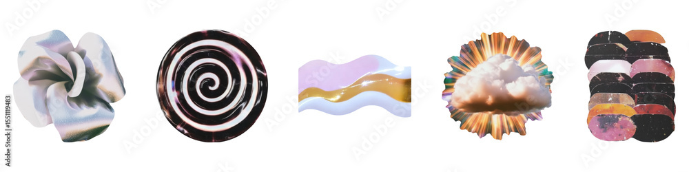 Poster abstract shapes with cloud and spiral theme in vintage element set isolated on transparent backgroun