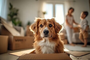A cute golden retriever puppy with a happy, isolated portrait