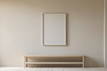 Fototapeta premium Modern minimalist room tv stand wooden media console neutral beige wall scandinavian interior design clean simple home decor 