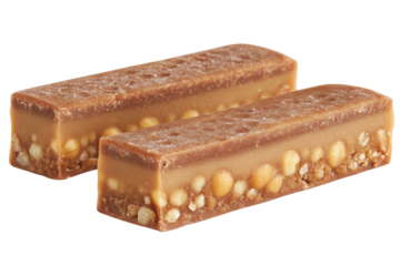 Delicious caramel bars with creamy filling and crunchy nut pieces perfect for sweet treats or snack time on a vibrant background