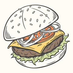 Juicy Burger on White Background – Tasty Cheeseburger with Fresh Ingredients

