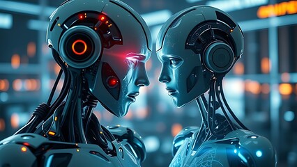 Cybernetic soldier with advanced chrome technology, a powerful metal machine of the future