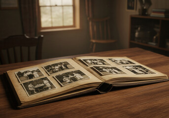 A vintage photo album displaying nostalgic memories