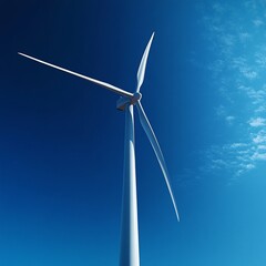 close-up of wind turbine against deep blue sky, precision design, high realism